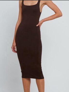 Aritzia Babaton Double-Lined Contour Brown Square-Neck Midi Tank Dress SIZE XXS